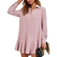 thumbnail image 4 of Long Sleeve Women Casual Button Down Shirt Dress Collared Pleated Swing Mini Dresses, 4 of 6