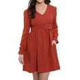 thumbnail image 2 of Elsie & Zoey Hayden Swiss Dot Long Sleeve Ruched V-Neck Dress for Women, 2 of 6