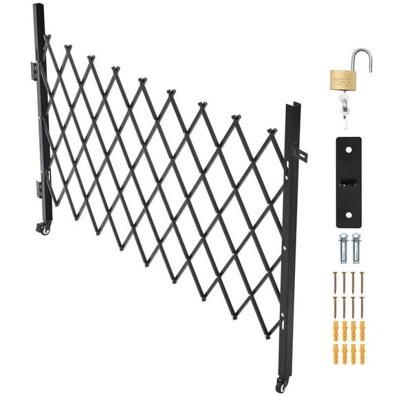 KFFKFF Single Folding Security Gate, Lockable Scissor Gate with Swivel Casters, Steel Retractable Gate for Entryways, Garages, Warehouses, and Pools, 74.80 x 51.57 in (W x H)