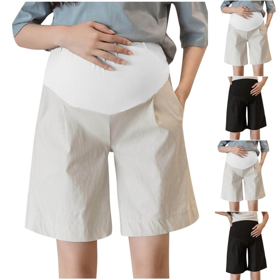 ShaoRunShi Maternity Bermuda Shorts Over The Belly Loose Casual Pregnancy Pants Cotton Maternity Work Shorts with Pockets
