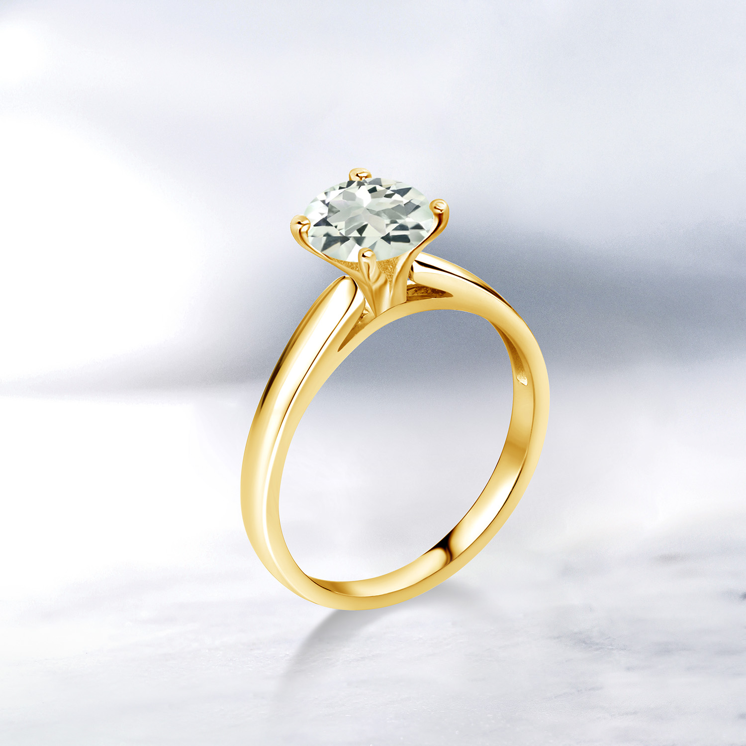 Gem Stone King 1.10 Cttw Green Prasiolite Solitaire Engagement Ring for Women | 10K Yellow Gold | 7MM Round | Wedding Engagement Anniversary Promise Ring for Women | Size 9