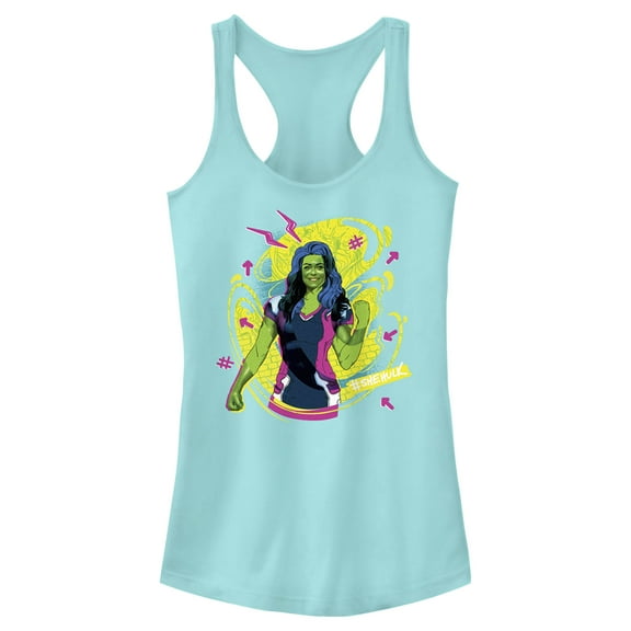 Junior's She-Hulk: Attorney at Law Real Life Vs Cartoon  Racerback Tank Top Cancun Medium