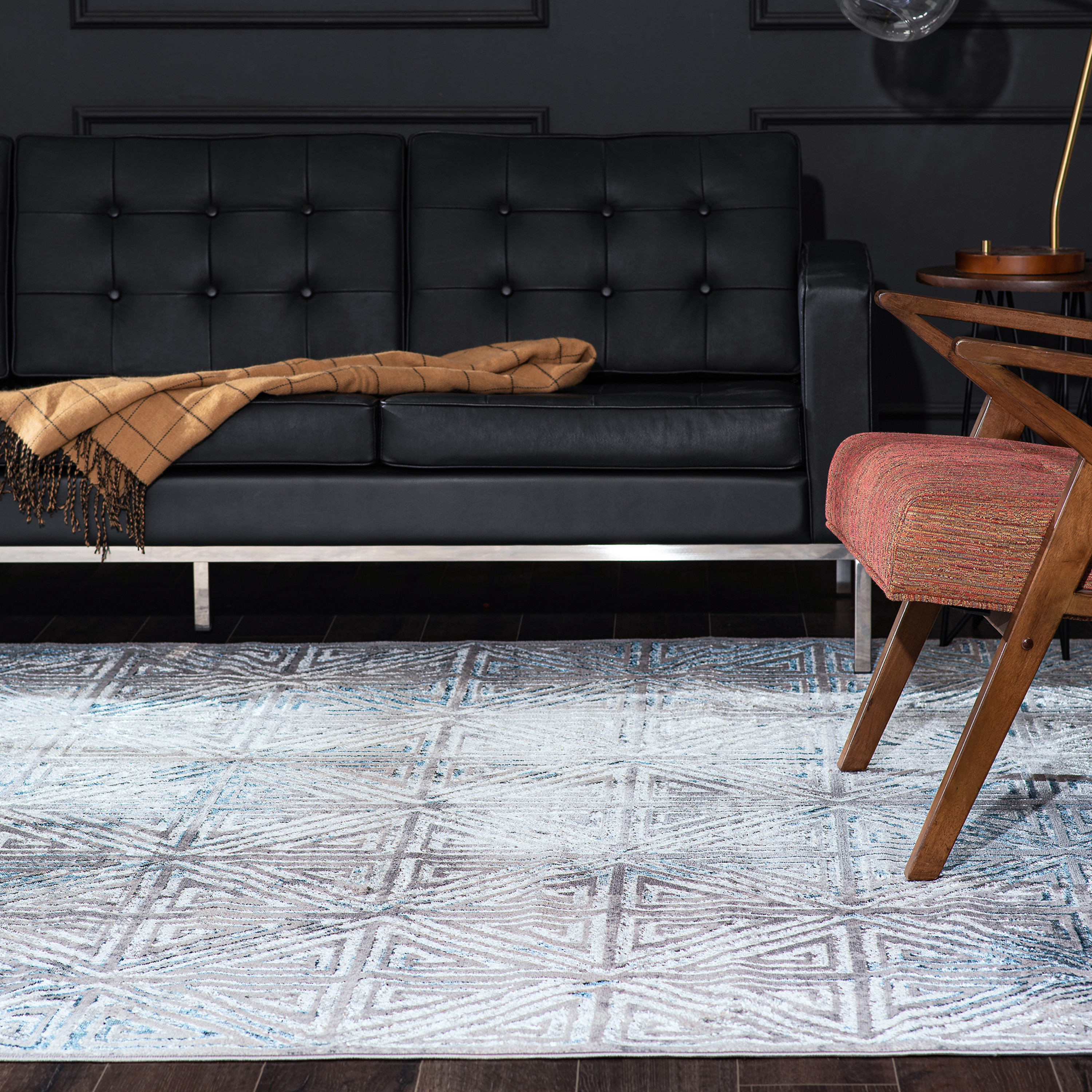 Contemporary 9x12 Area Rug (8'7'' x 12'2'') Abstract Blue, Cream Living Room Easy to Clean