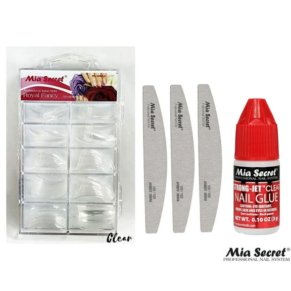 Mia Secret Nail Tips Royal Fancy w/ Strong-Jet Nail Glue & 3pcs Zebra Nail File