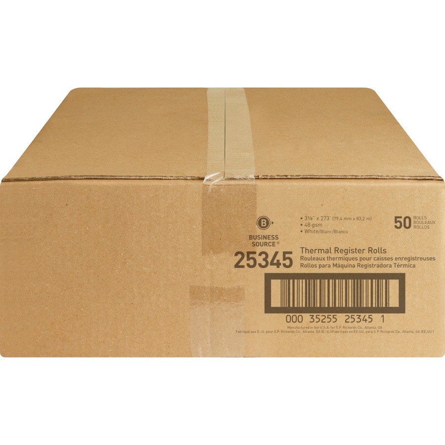 Business Source Thermal Thermal Paper - White - 3 1/8" X 273 Ft - 48 G/m² Grammage - Smooth - 50 / Carton
