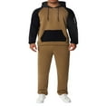 thumbnail image 1 of Men‘s Fitness Sports Pants Set Contrast Color Patchwork Drawstring Hooded Large Pocket Sweater + High Stretch Pants, 1 of 9