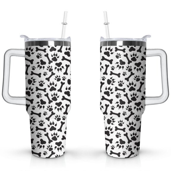 Cute Canine Design 40oz Water Bottle - BPA Free Dog Lovers Tumbler with Handle & Straw - Gift for Women Coffee Mug