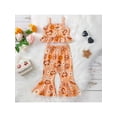 thumbnail image 2 of Bagilaanoe Toddler Kid Girl Clothes Set Letter/Butterfly Floral Printed Sling Buttons Ruffle Hem Tank Tops with Elastic Waist Flared Pants, 2 of 9