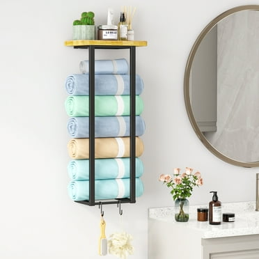 Bathroom Towel Rack, 27 Inch Wall Mounted Towel Rack with Bamboo Towel Holder for Bathroom, 2 Hooks