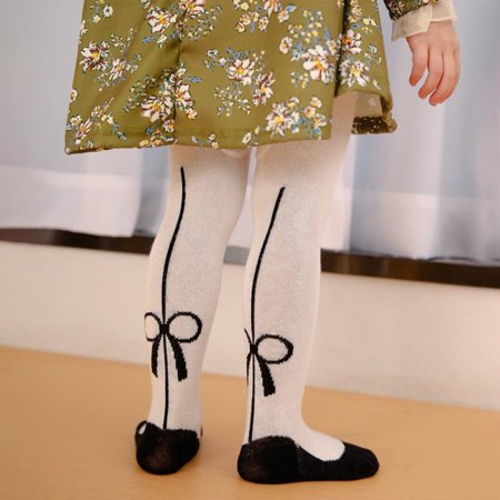 

Infant Toddler Girls Middle Waist Tights Solid Cotton Pantyhose Cable Knit Leggings Stockings with Bow-Knot