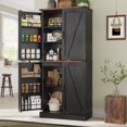 thumbnail image 2 of ChVans Farmhouse 71" Tall Kitchen Pantry with 12 Hanging Shelves, 4 Barn Doors Pantry Storage Cabinet with Load-Bearing Steel Pipe and Adjustable Shelves for Kitchen, Dining Room, Living Room, Black, 2 of 9