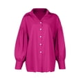 thumbnail image 5 of CIENVNSTG Women's 2026 Spring Fall Trendy Casual Lapel Button Down Blouse Lantern Puff Long Sleeve V Neck Loose Solid Plus Size Oversized Top Airy Relaxed Office Work Weekend Outfit Hot Pink 3XL, 5 of 6