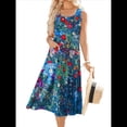 thumbnail image 3 of Vestido de Verano para Mujer, Sin Mangas, Floral, con Cuello Redondo, Cintura Alta, Corte A, Midi y Bolsillos Azul y Rojo S, 3 of 10