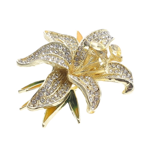 WORGEOUS Chic Rhinestone Flower Brooch Pin Stylish Elegant Women Lily Flowers Brooch Crystal For Suits Dresses Jackets Scarf Shawl Costume