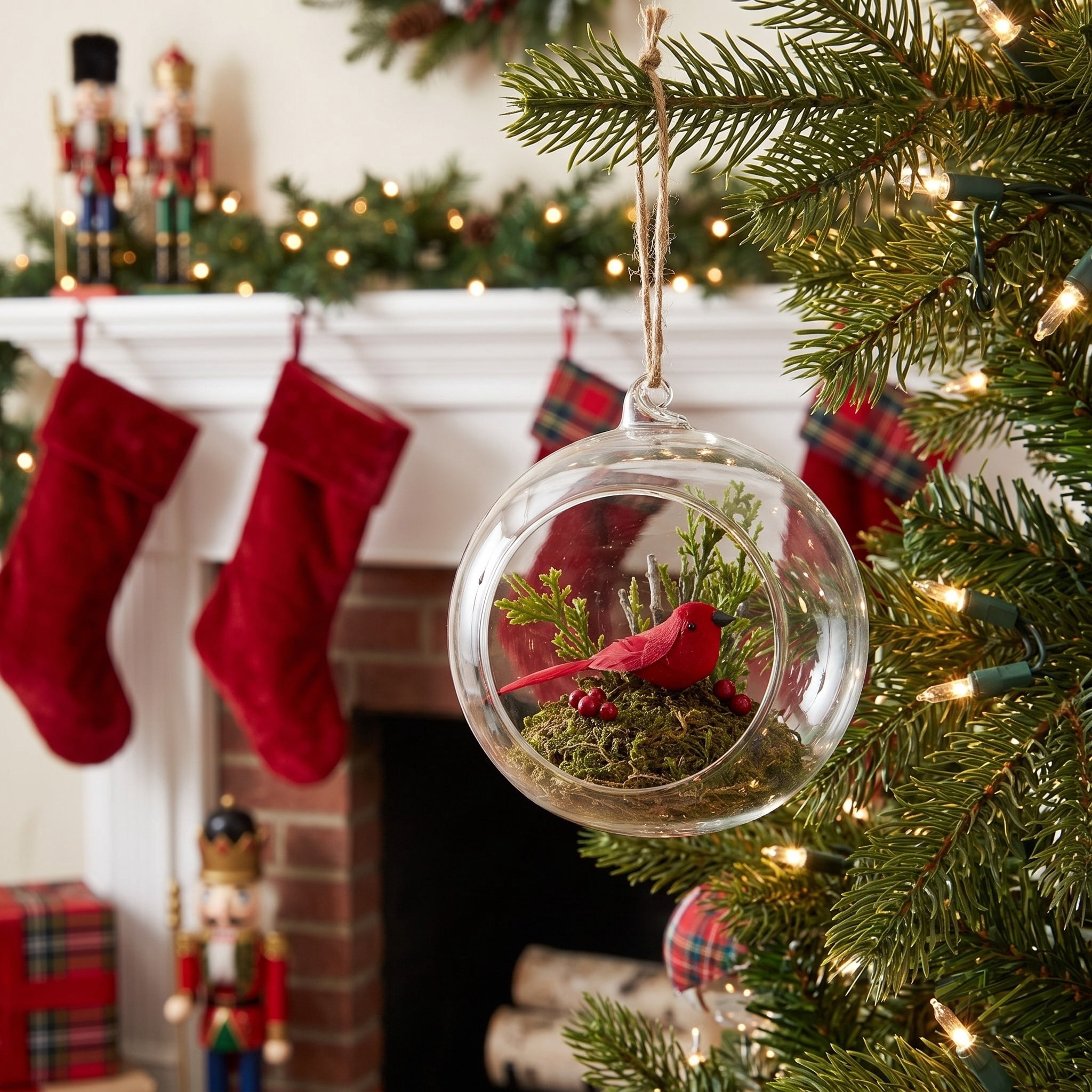 4-Count Multicolor Cardinal Scene in Ball Shatterproof Christmas Ornaments, 4", by Holiday Time