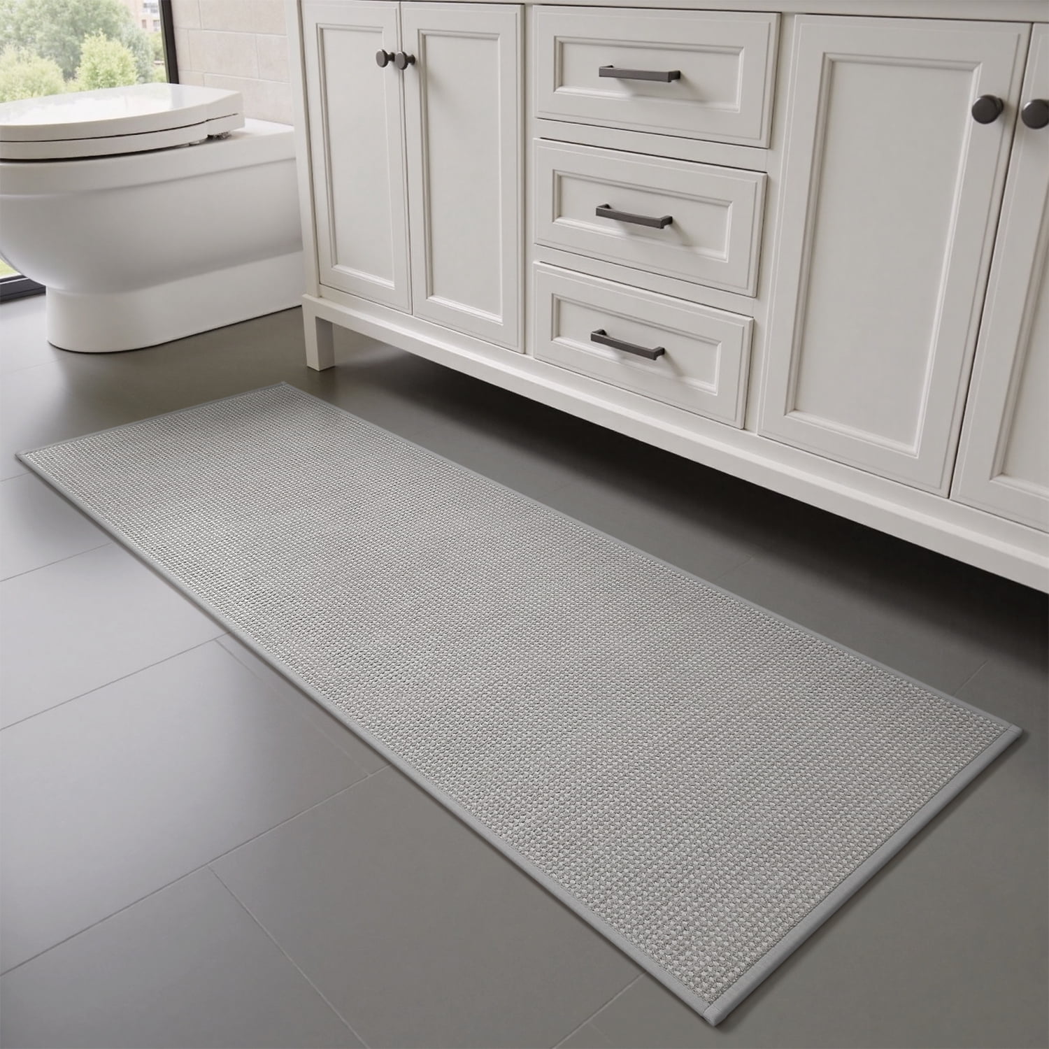 FEELHOME Bathroom Rug Non Slip Absorbent Bath Mat Woven Quick Dry Machine Washable Bathroom Mat with Rubber Backing Ultra Thin Bathroom Rugs Fit Under Door 20"x32" Gray