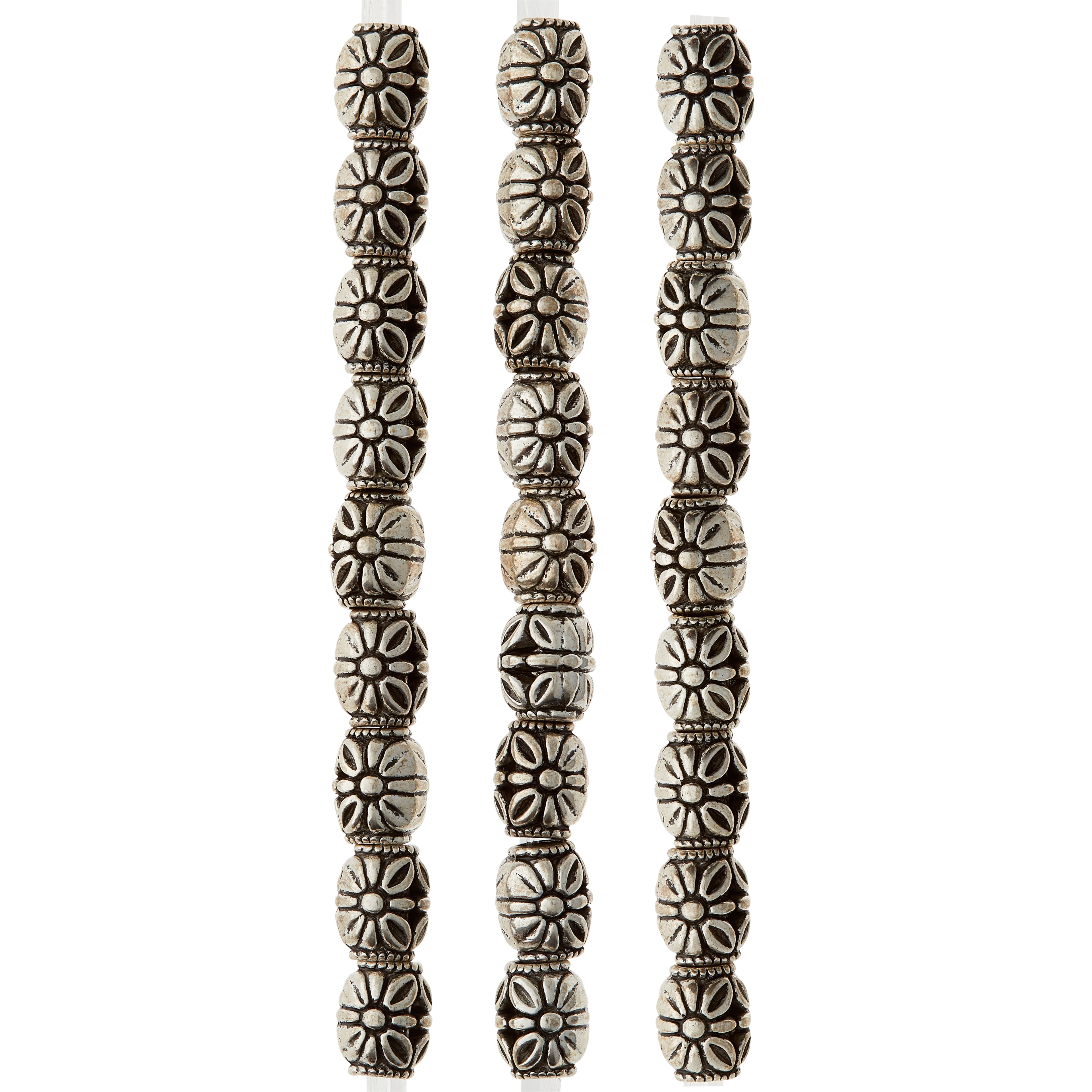 Bead Landing  Silver-Plated Antique Flower Round Beads, 10mm, 12 Pack
