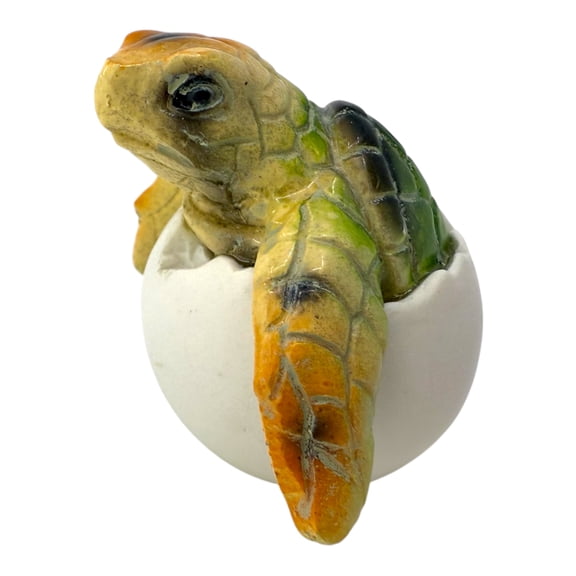 THE JOY TREE Hatching Baby Sea Turtle - Sculpture Figurine Ocean Marine Decor Baby Turtle in Egg, Green 2"