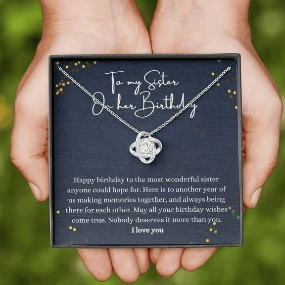 Love Knot Necklace, Happy Birthday Sister Gift Necklace for Women, Adults Size
