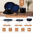 thumbnail image 2 of Vesteel Dinnerware Sets for 4, 12Pcs Double Reactive Glaze Plates and Bowls Set, Farmhouse Handmade Stoneware Sets for Home Restaurant, Microwave & Dishwasher Safe, Ocean Blue, 2 of 8