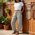 thumbnail image 4 of Barrel Linen Pants Women Boho Palazzo Cotton Drawstring Capris Plus Size Summer Beach Vacation Casual Baggy Trousers S, 4 of 5