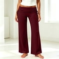 thumbnail image 2 of Fold Over Yoga Pants For Women Wide Leg High Waist Gym Stretch Fall Lounge Gaucho Pants | Breathable High Waistband Tummy Control Workout Pants Wine S, 2 of 8