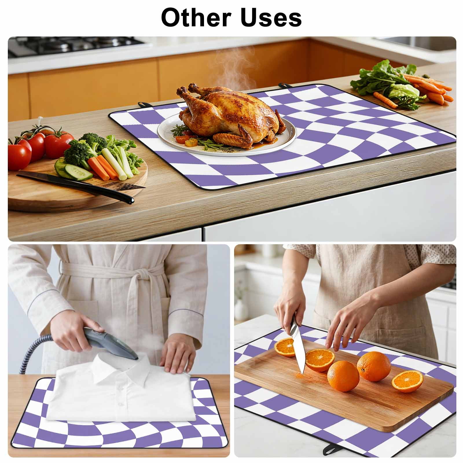 Purple White Checkered Stove Top Cover for Electric Stove, Heat-proof & Non Slip Glass Top Stove Cover Protector, Modern Irregular Geometric Kitchen Flat Cooktop Rubber Mat 24x21 Inches