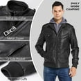 thumbnail image 3 of Motorcycle Jacket for Men Casual Faux Leather Bomber Jacket with Removable Hood, 3 of 7