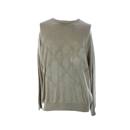 Beige Diamond-Knit Crew-Neck Sweater L