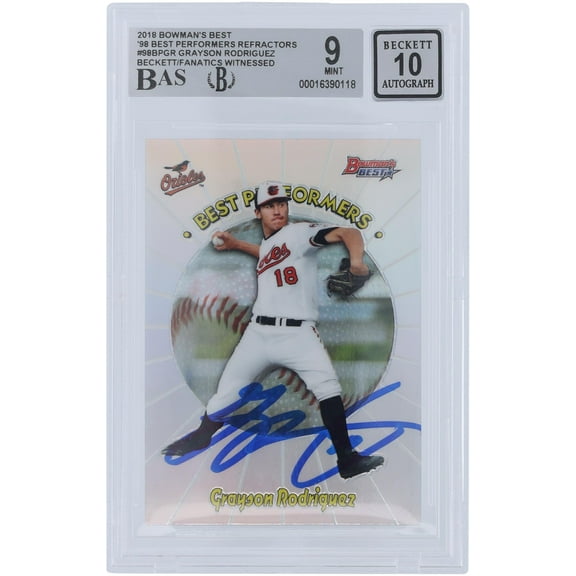 Grayson Rodriguez Baltimore Orioles Autographed 2018 Bowman's Best 98 Best Performers Refractors #98BP-GR Beckett Fanatics Witnessed Authenticated 9/10 Card - Fanatics Authentic Certified