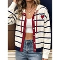 thumbnail image 4 of Women Hooded Button Striped Knit Long Sleeve Cardigan Sweater White & Blue S, 4 of 8