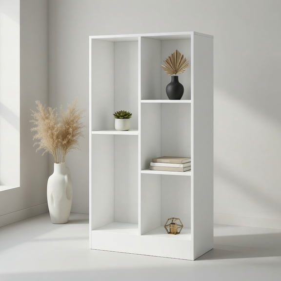 Spaco 41 Inches 5-Cube Floor Bookcase with 2 Anti-Tipping Kits-White, High Bookshelf, Display Storage Rack, Suitable for Home Offices