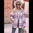 thumbnail image 4 of Camisa Clásica A Cuadros de Larga con Capucha para Mujer, Chaqueta Informal con Botones, Cárdigan de Lana y Bolsillos Laterales. Rosa S, 4 of 10
