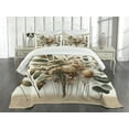 thumbnail image 2 of Ambesonne Tan Quilted Bedspread Set 3 Pcs, Botanical Elements Paint Print, King Size, Ecru Reseda Green and Beige, 2 of 4