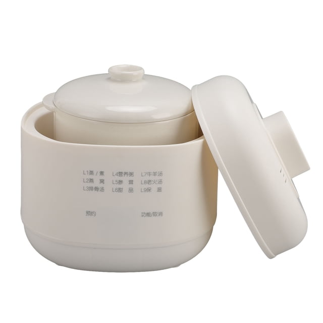Electric Stew Pot, 200W 1L Anti Dry Burn Ceramic Soup Porridge Cooker with Timer Anf 9 Cooking Setting, Mini Ceramic Stew Cooker with Lid, for Home Kitchen Dorm