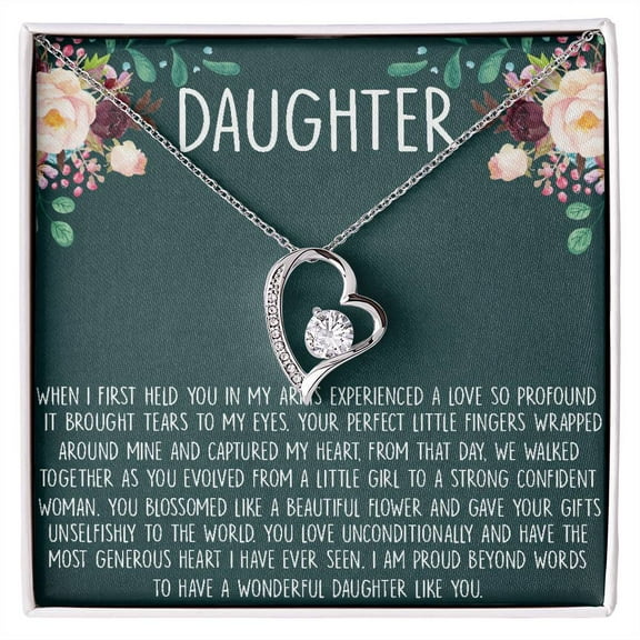 To My Daughter Necklace Gift For Daughter, Daughter Jewelry, Gift For Daughter From Dad Mom - Forever Love Necklace - White Gold or Yellow Gold - Gift Box