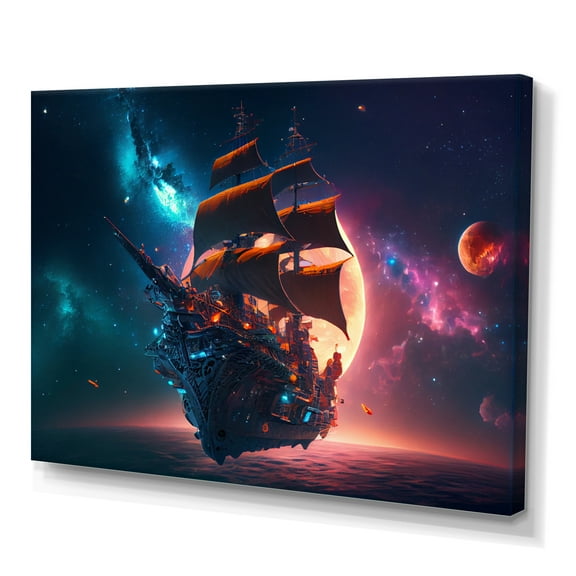 Designart Ship Cruise Into The Galaxy I Canvas Wall Art