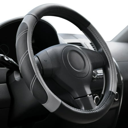 Elantrip Sport Leather Steering Wheel Cover 14 1/2 " to 15" for Car Truck SUV and Gray