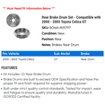 thumbnail image 2 of Rear Brake Drum Set - Compatible with 2000 - 2005 Toyota Celica GT 2001 2002 2003 2004, 2 of 2