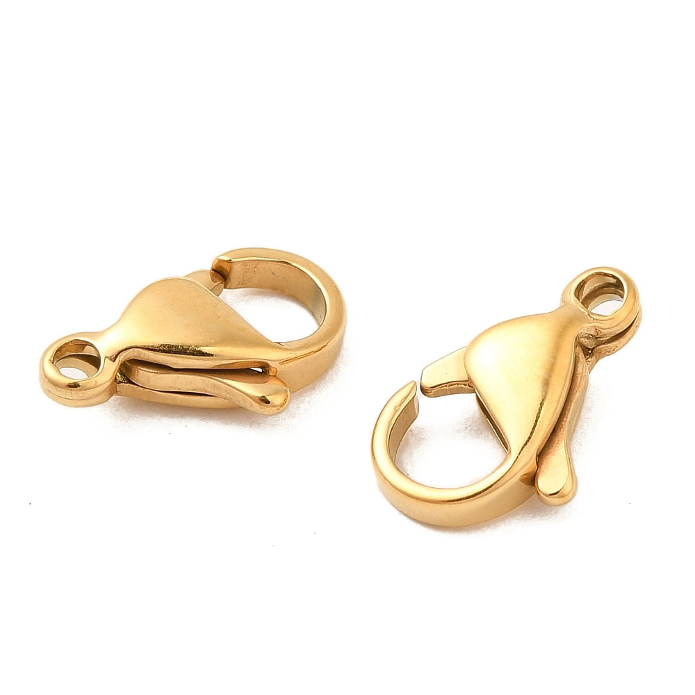 200pcs Ion Plating(IP) 304 Stainless Steel Lobster Claw Clasps Parrot Trigger Clasps Real 18K golden Plated 12x7.5x3.5mm Hole: 1.4mm