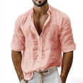 thumbnail image 2 of Men's Long Sleeve Shirt V Neck Casual Button Down Blouse Solid Color Loose Tops Comfy Lightweight Tee, 2 of 6