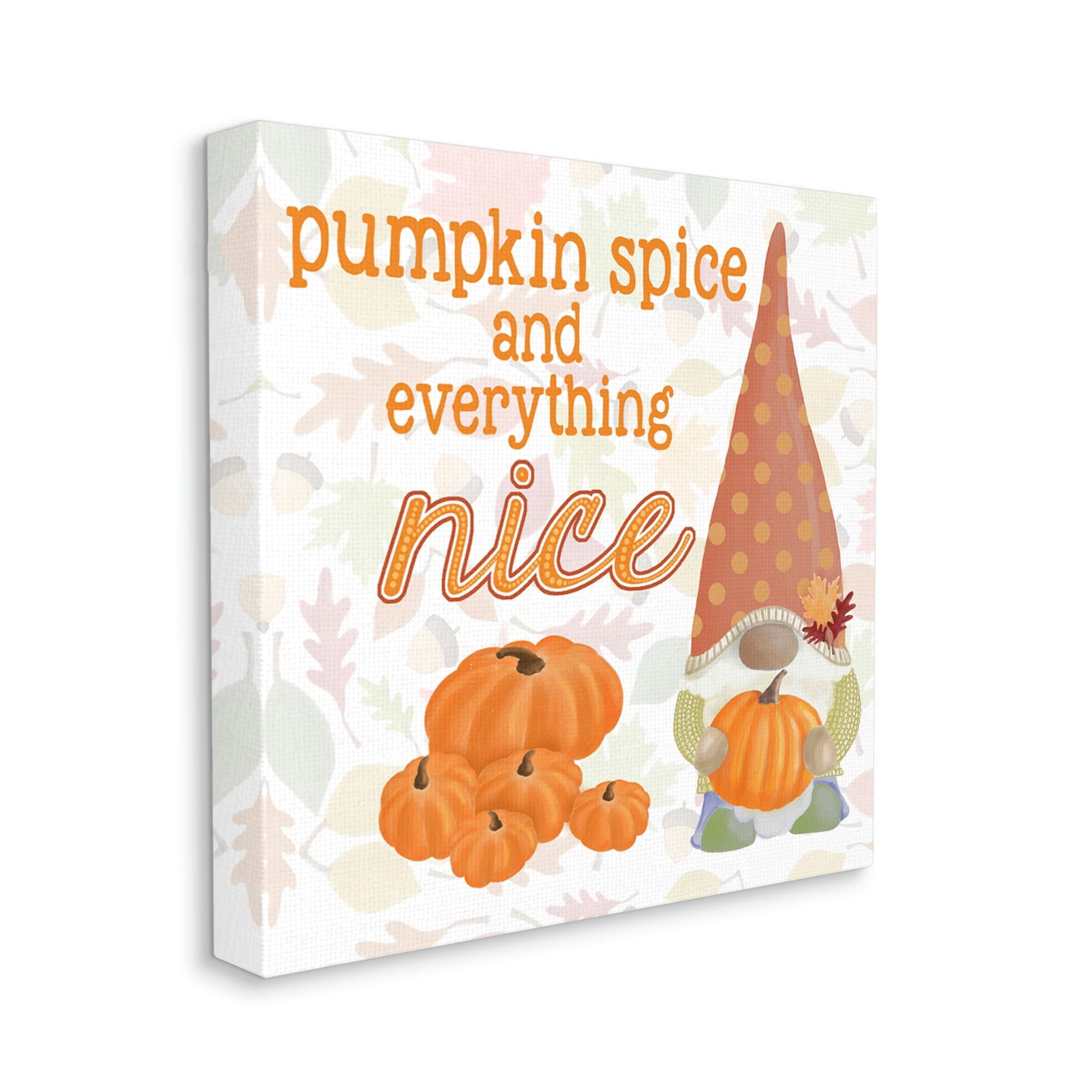 Pumpkin Spice Garden Gnome Patterned Autumn Botanicals Inspirational Graphic Art Gallery-Wrapped Canvas Print Wall Art