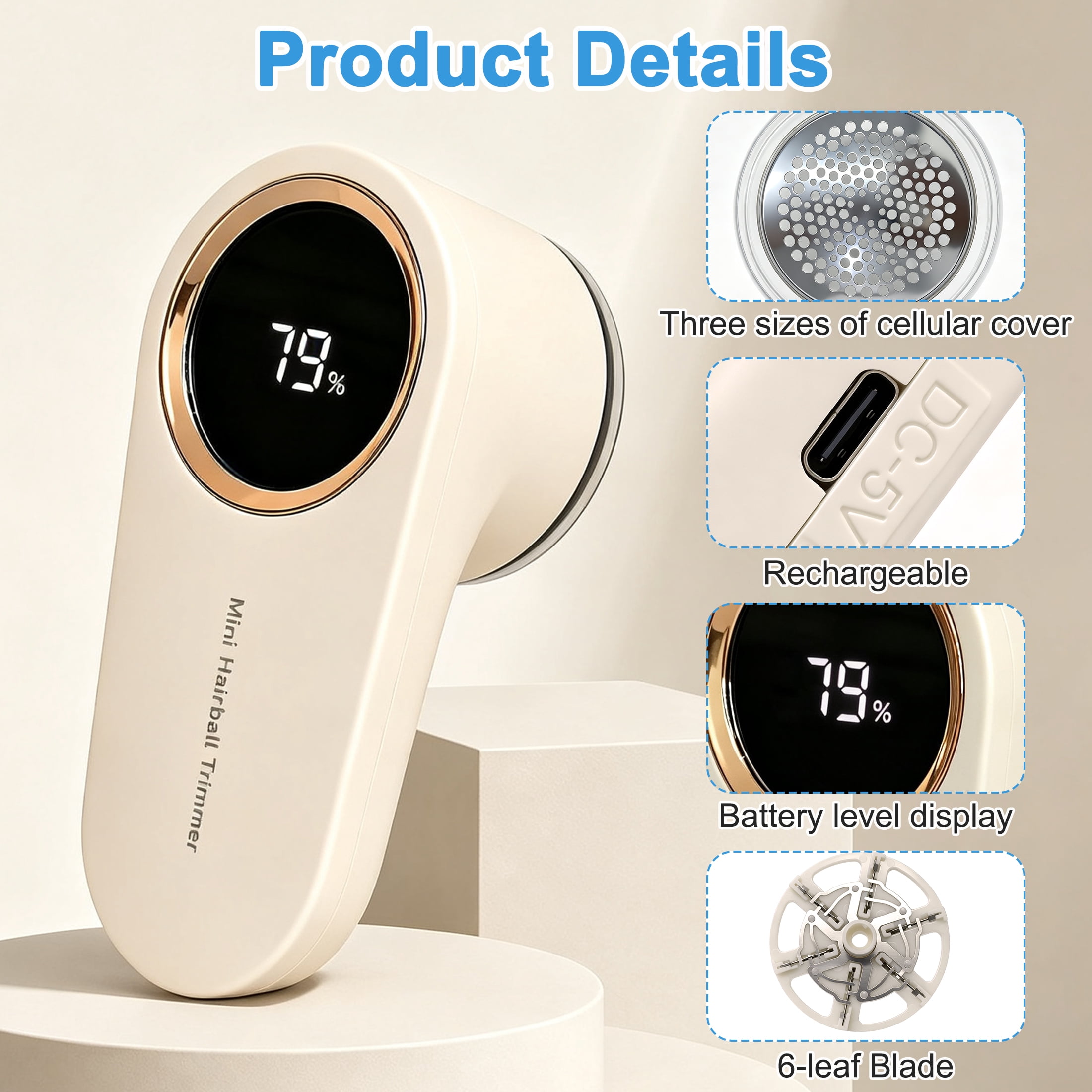 Fabric Shaver, Fabric Lint Remover, Electric Pill Remover, Clothes Defuzzer, Rechargeable Lint Shaver with Digital Display, Clothes Lint Shaver with 6-Leaf Blades for Sweaters Coats Bedding