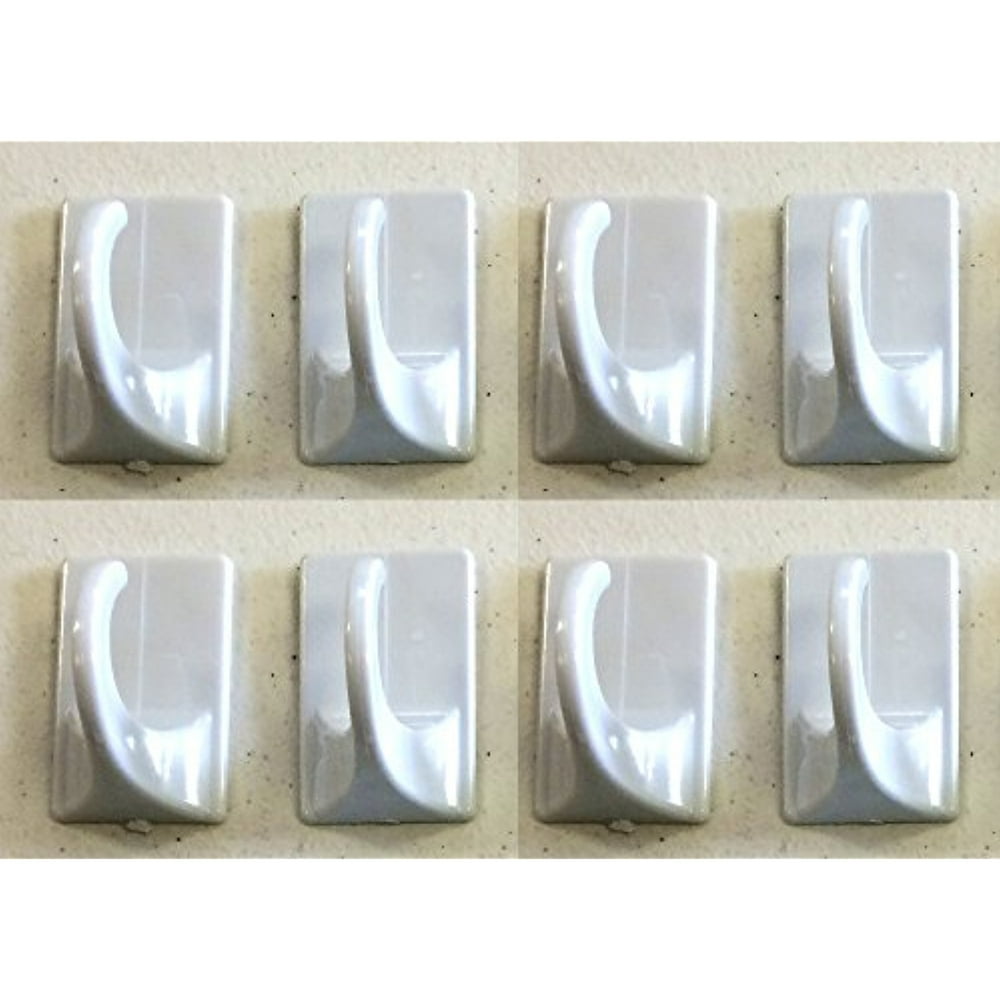 Set of 8 Rectangular Single Hooks Home Organization SelfAdhesive White