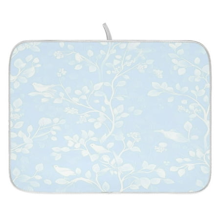 

Blue Floral and Birds Pattern Dish Drying Mat for Kitchen Quick Drying Absorbent Soft Durable 18 x 24