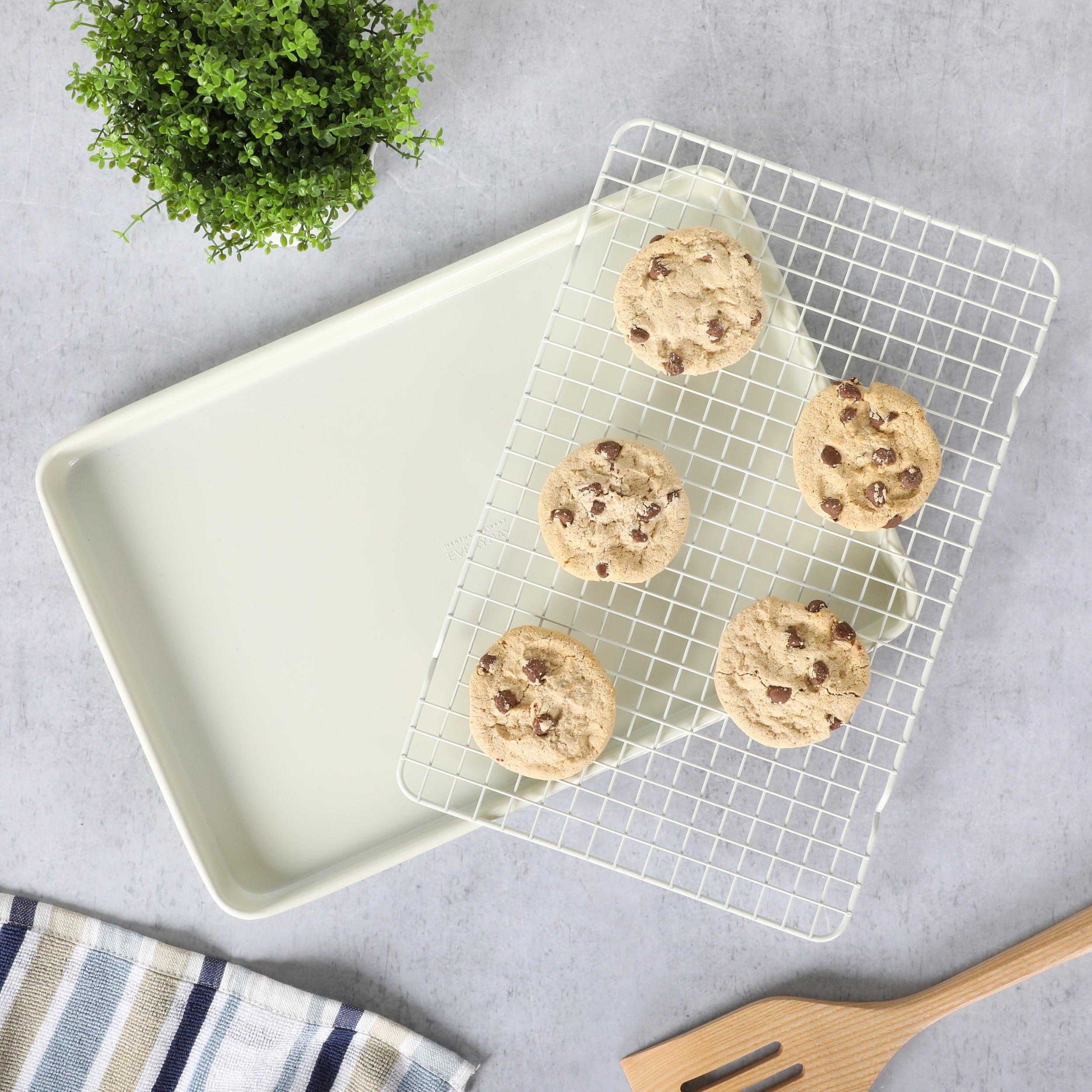 (3 pack) Martha Stewart Large Nonstick Cookie Baking Sheet Pan with Cooling Wire Rack
