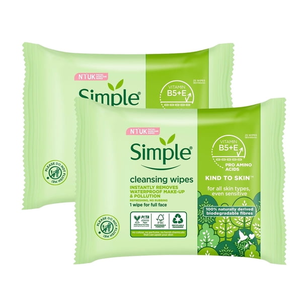 Toallitas limpiadoras faciales Simple Kind To Skin 25 (paquete de 3)