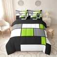 thumbnail image 3 of Manfei Abstract Grid Full Size Bedding Sets, Lime Green Checkered Full Size Bed in a Bag, Black Reversible 7-Piece, 3 of 6