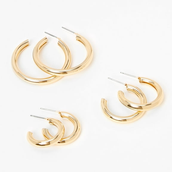 Claire's Teen and Adult Gold-tone Solid Tube Huggie Hoop Earrings - 3 Pack