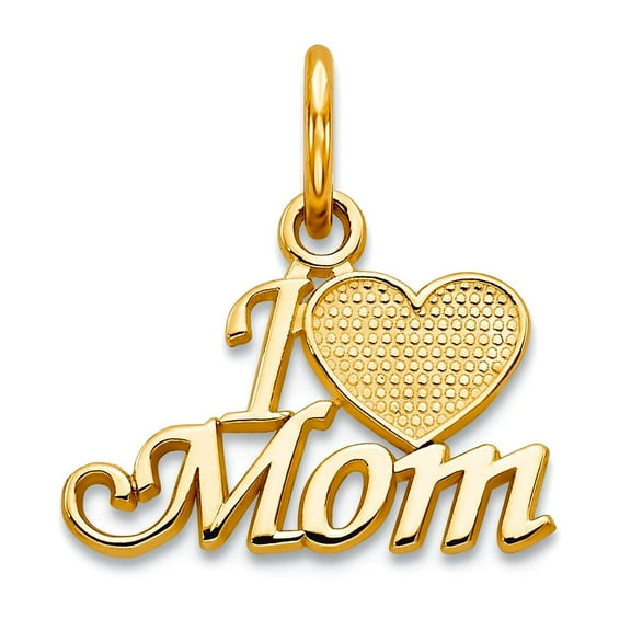 10k Yellow Gold Solid Polished Mom Charm 15x14mm Wide Pendant Necklace for Women - .6 Grams